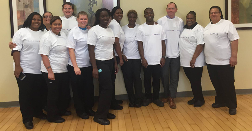 Baton Rouge General Nutritional Care Team members wear their 1 Nation Generation shirts with great pride.
